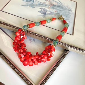 Orange Coral Choker Necklace: Bohemian African Glass Beads, Gold Lava Accents