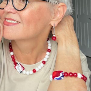 Red and White Agate Necklace: Asymmetrical Beaded Choker
