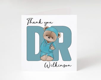 Personalised Doctor Thank You Card - Custom NHS Gift - Cute Teddy Bear Doctor Card - Medical Appreciation
