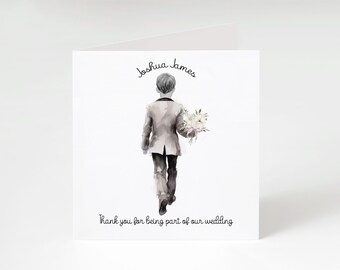 Personalised Paige Boy Thank You Card - Wedding Usher Gift - Custom Name Wedding Keepsake - Floral Watercolour Card