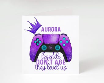 Personalised Gaming Birthday Card - Legends Don't Age They Level Up - Gamer Birthday Card - Custom Name & Age Video Game Lover Gift