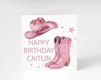 Personalised Pink Cowgirl Era Birthday Card