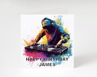 Personalised DJ Birthday Card - Custom Name Music Card - Cool Birthday Card for DJ - Music Lover Card