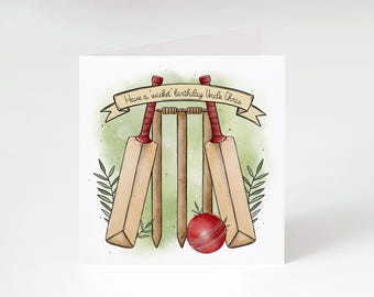 Personalised Cricket Birthday Card - 'Have a Wicket Birthday' Cricket Card - Custom Sports Birthday Card