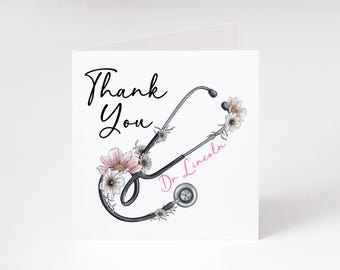 Personalised Doctor Thank You Card - Floral Stethoscope Card - Custom NHS Thank You - GP Appreciation Gift - Dr Name Card Medical Thank You