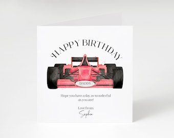 Personalised Happy Birthday Dad Racing Car Card