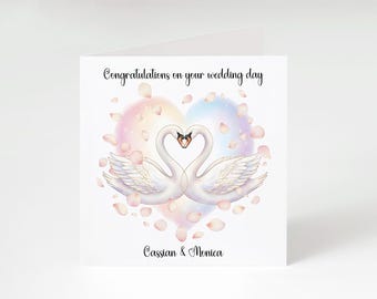 Personalised Wedding Card - Swan couple wedding card - Congratulations on your wedding day