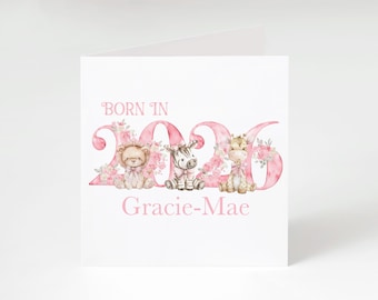 Personalised Baby Girl Born in 2026 Card - New Baby Card