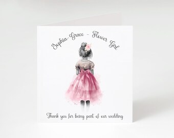 Personalised Flower Girl Thank You Card - Wedding Flower Girl Gift - Custom Name Wedding Keepsake - Floral Watercolour Card
