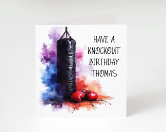 Personalised Knockout Boxing Birthday Card - Boxed Punch Bag Card - Custom Name Birthday Card