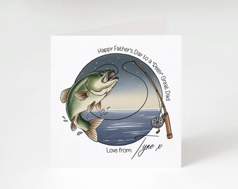 Personalised Father’s Day Fishing Card | “Reel Great Dad” Card | Custom Name Dad Card | Fishing Dad Gift