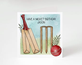 Personalised Cricket Birthday Card - 'Have a Wicket Birthday' Cricket Card - Custom Sports Birthday Card