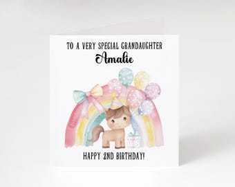 Personalised Farmyard Pony 2nd Birthday Card - Happy Birthday Grandaughter Card - Happy Birthday Daughter Card