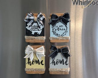 Hand Painted Farmhouse Refrigerator Magnets with Ribbon
