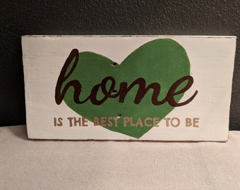Handmade Wooden Home Sign, Green Heart Decor