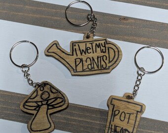 Painted Wooden Keychains, Plant Keychains