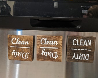 Handmade Wood Clean Dirty Dishwasher Magnet, Kitchen Decor