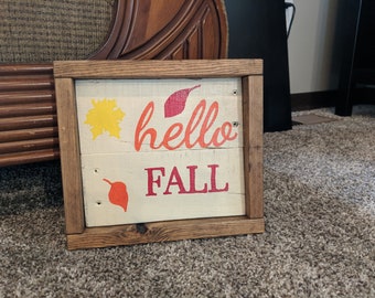 Handmade Hello Fall Wood Sign, Rustic Home Decor