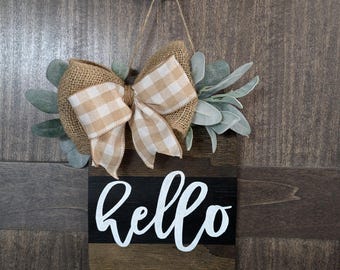Hello Mason Jar door hanger. Front Door Decor.
