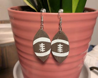 Football Dangle Earrings, Wooden Earrings