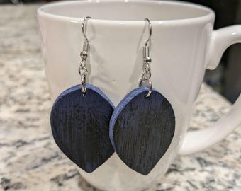 Teardrop Earrings, Dark Blue & Black Design, Dangle Earrings, Wooden Earrings