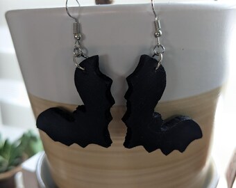 Bat Dangle Earrings, Halloween Jewelry, Wooden Earrings