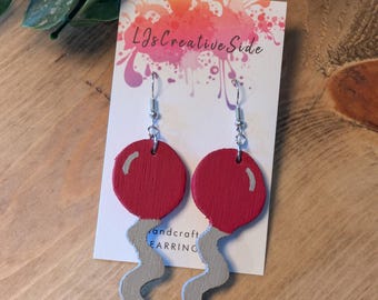 Hand Painted Wooden Balloon Dangle Earrings, Birthday Party Jewelry