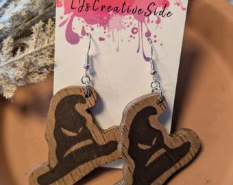 Harry Potter Sorting Hat Earrings, Dangle Earrings, Wooden Earrings, Harry Potter Earrings