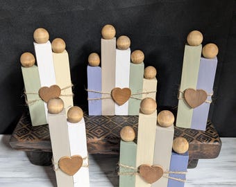 Wooden Family Figurines, Farmhouse Mantel Decor