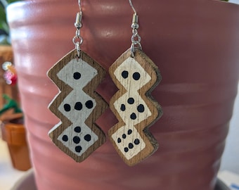 Dice Earrings, Dangle Earrings, Wooden Earrings