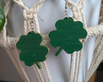 Shamrock Earrings, St. Patrick's Day Wooden Dangles