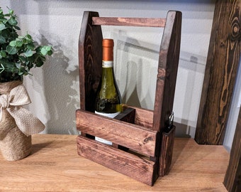 Handcrafted Red Mahogany Wine Caddy, Two Bottle Carrier