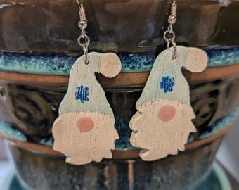 Gnome Dangle Earrings, Painted Wood Winter Jewelry