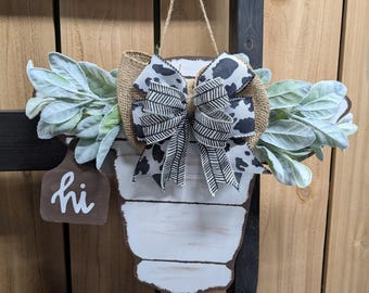 Rustic Cow Head Door Hanger. Front Door Decor