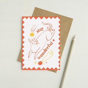 Restez merveilleux carte de vœux | peinte à la main avec des étoiles filantes et une enveloppe kraft | Motif chat A6
