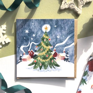 Ilustrowana kartka świąteczna Winters Eve | Wesołych Świąt | Projekt choinki | Pakiet kartek świątecznych | Karta ekologiczna | Winter Wonderland