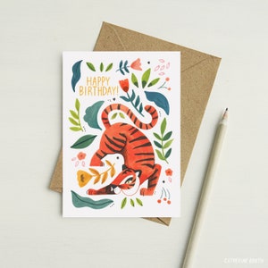 Biglietto di auguri di buon compleanno con tigre / Biglietto di auguri / Regali per feste / Animali per bambini / Divertimento grafico / Zodiaco cinese della tigre / Busta ecologica A6