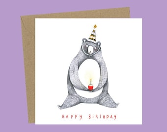 Birthday Bear Greetings Card | Birthday Celebration | Happy Birthday! | Unisex Design | Blank Inside