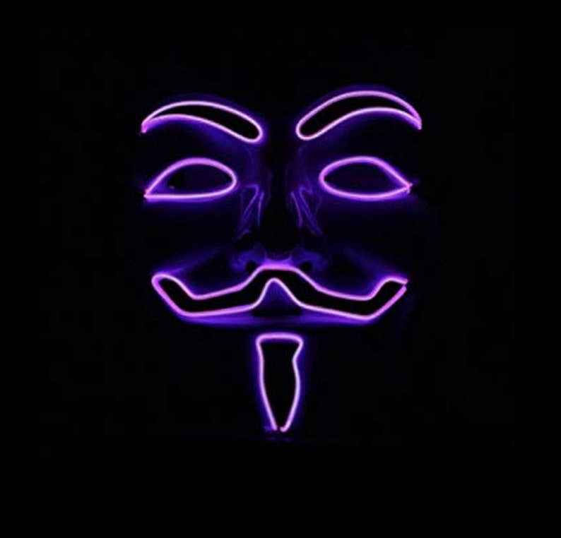 Light UP Guy Fawkes Mask Neon LED Nightlife VENDETTA Etsy
