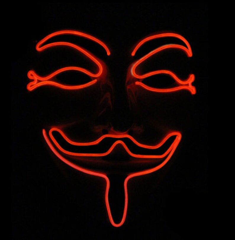 Light UP Guy Fawkes Mask Neon LED Nightlife VENDETTA Etsy