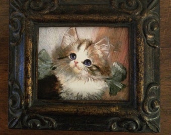 HAND PAINTED MINIATURE on  a canvas print of “baby blue eyes” kitten.