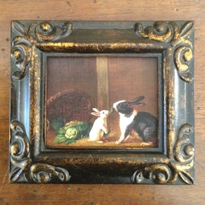 MINIATURE painting on a canvas print of sweet bunnies