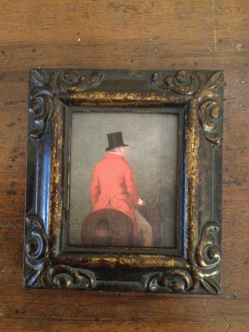 HAND PAINTED MINIATURE on print of vintage fox hunt painting. image 4