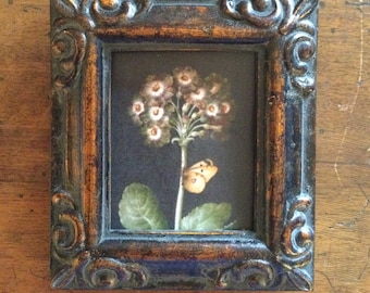 HAND PAINTED MINIATURE on a canvas print of  vintage painting of flower