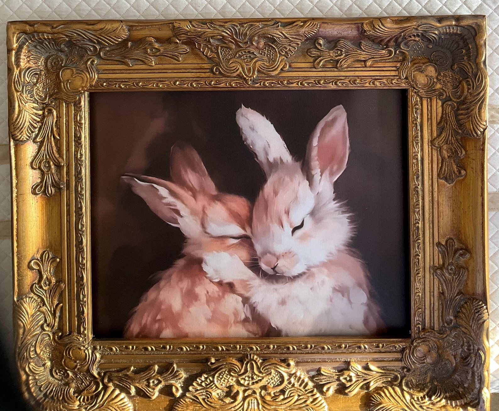 Hand-painted Miniature of Bunnies on a 2.5”x3” on a Canvas Print ...