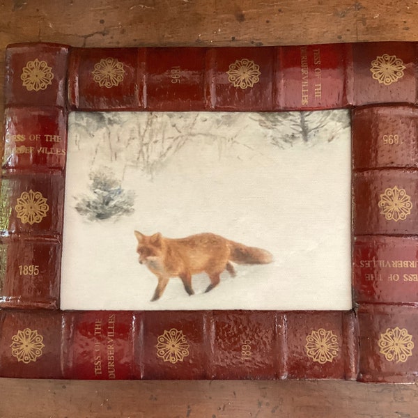 SALE :HAND PAINTED 5”x7” fox in snow in choices of frame