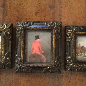 HAND PAINTED MINIATURE on print of vintage fox hunt painting. image 3