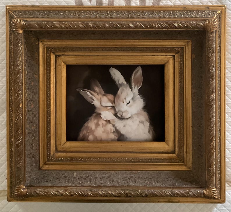 Hand-painted Miniature of Bunnies on a 2.5”x3” on a Canvas Print ...
