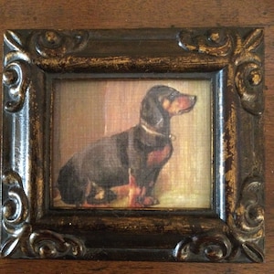 HAND PAINTED MINIATURE on a canvas print of dashound.