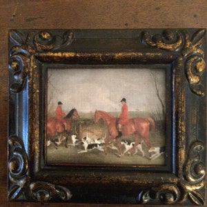 HAND PAINTED MINIATURE on print of vintage fox hunt painting. image 2